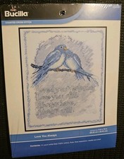 Bucilla Cross Stitch Kit "Love You Always" 2 Blue Birds On Branch Blue 8x10 READ