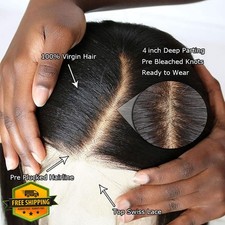 STOGEDEST 30" Body Wave 4x4 Lace Front Wig Brazilian Human Hair Glueless