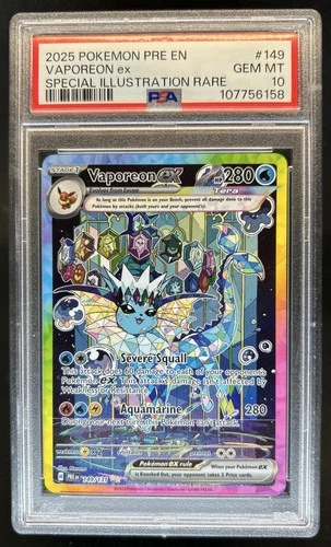 2025 Pokemon Prismatic Evolutions Vaporeon ex #149/131 PSA 10 GEM MINT