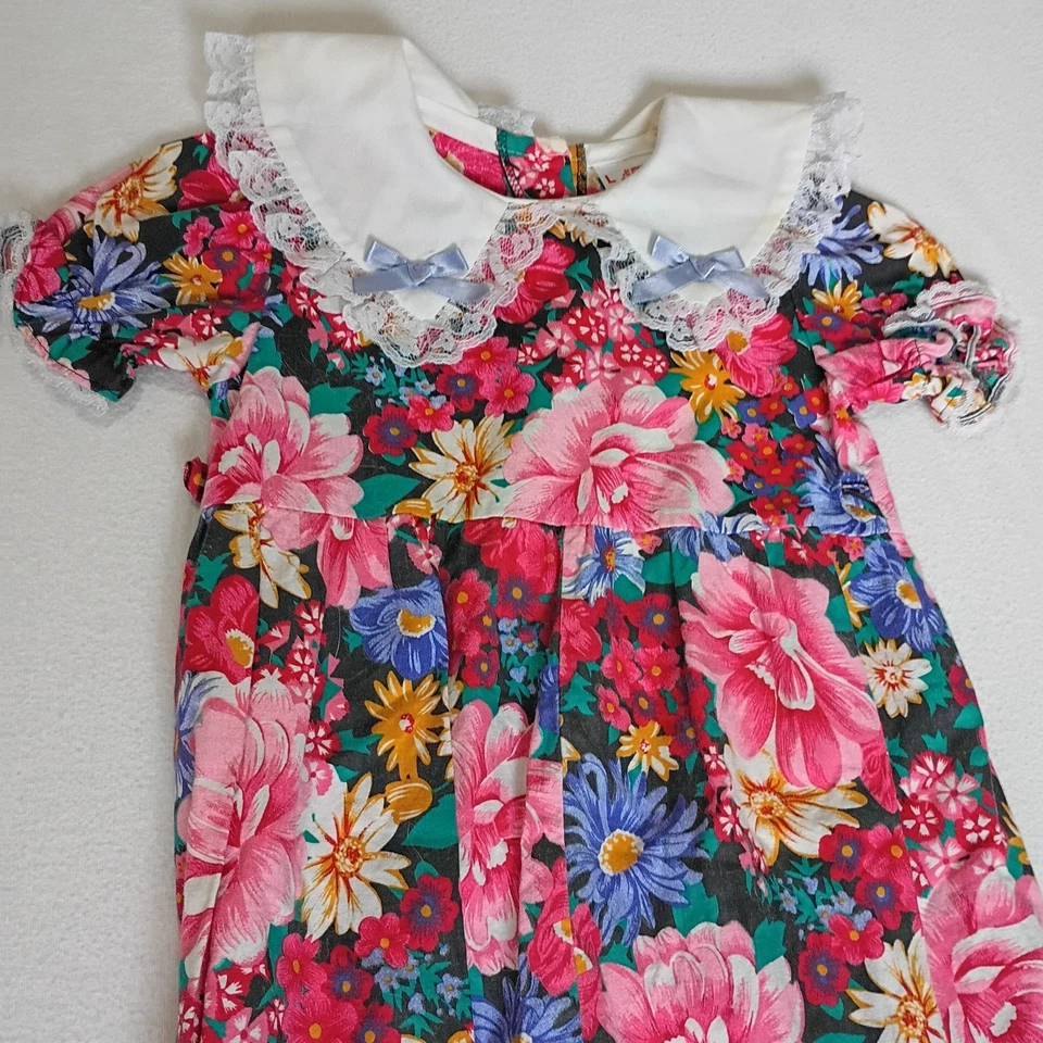 Disney Winnie the Pooh Vintage Floral Snap Romper With White Lace Collar Sz 24MO - Image 3 of 4