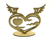  MDF Angel Wing Heart Craft Shape 140mm Memorial Heart 