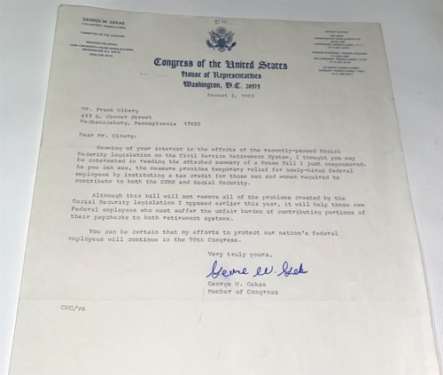 Rare Vintage American Political Congressman George Gekas Autographed Letter 1983 - 第 1/8 張圖片