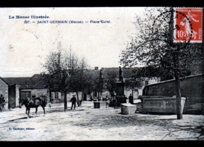 SAINT-GERMAIN (55) Pferd am MONUMENTALEN BRUNNEN ''Louis CUREL'' belebt 1911