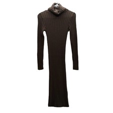 PrettyLittleThing Ribbed Turtle Neck Long Sleeve Sweater Dress Womens S Brown