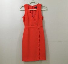 J. Crew Scalloped Crepe Sheath Wrap Dress Orange V-Neck Career Work Womens 00