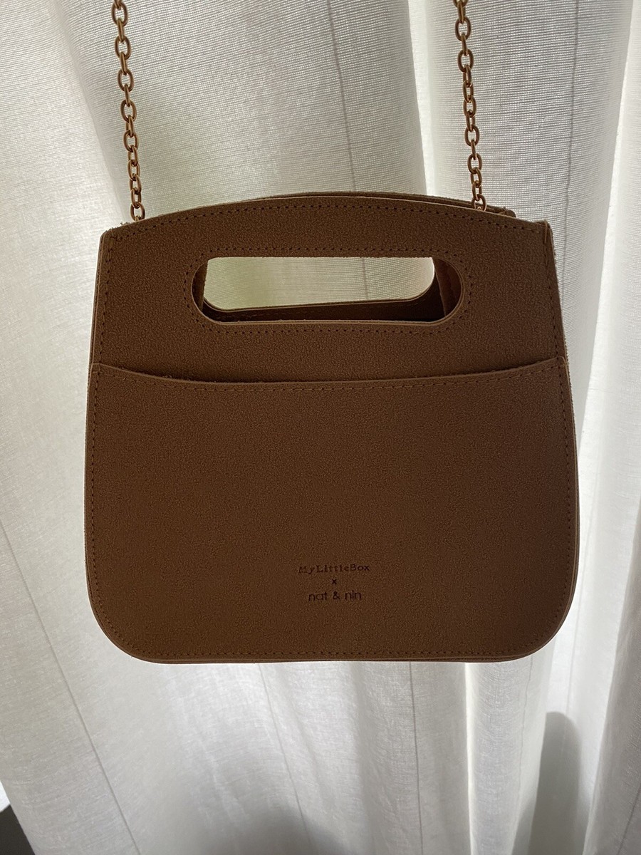 Handtasche Clutch Kette nat nin MyLittleBox braun Leder gold MLB Tasche