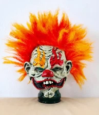 Halloween Mask Clown Latex Rubber Orange Hair Red Nose Teeth Scary Spooky Adult
