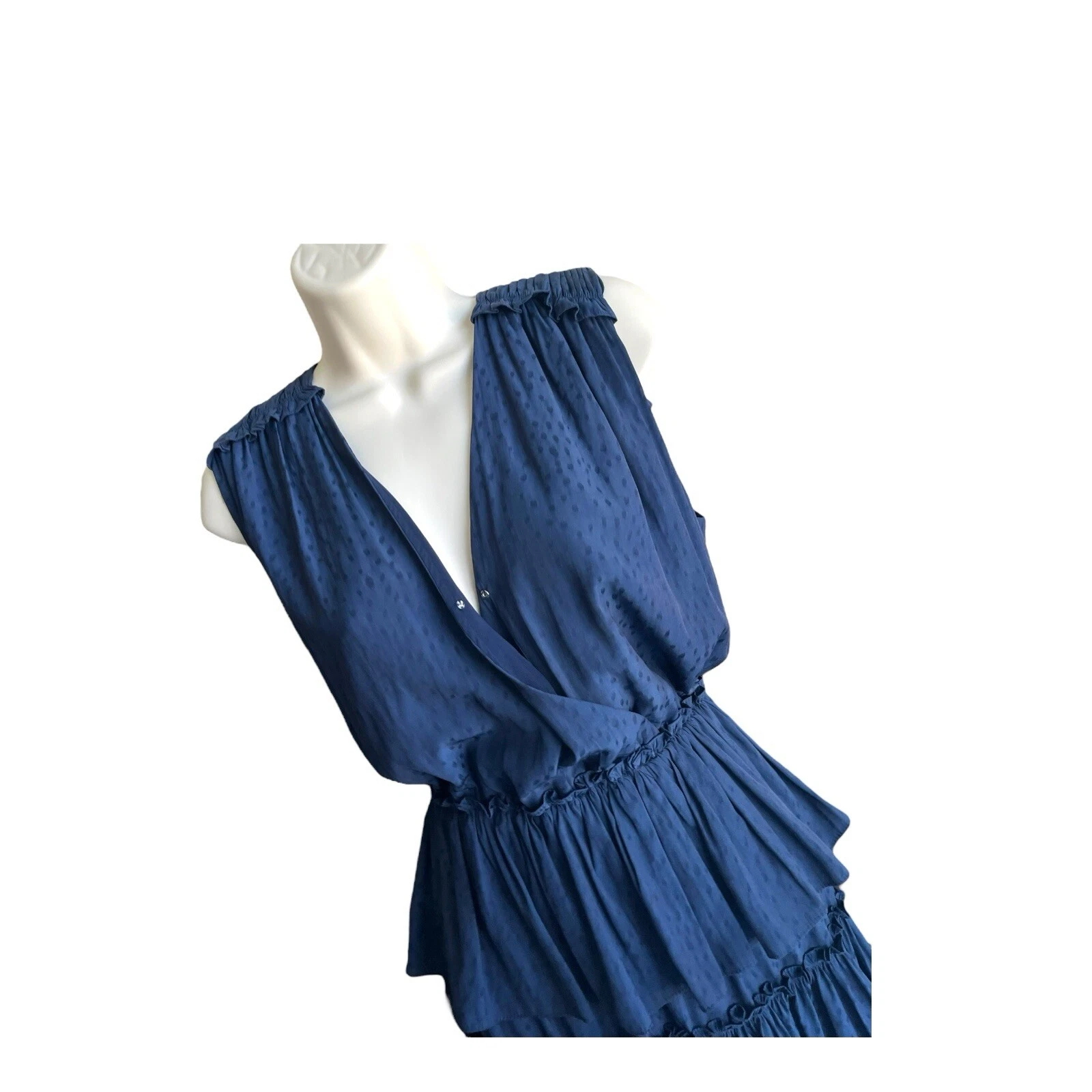 PALM ANGELS Mini abito nuovo con etichette Current Air Los Angeles blu a strati fronda palma volant plissettato med