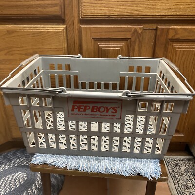 Hand Cart Gray Pep Boys Store Plastic Shopping Basket Wire Handles Collectible