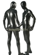 Unisex Full Body Zentai costume Bodysuit metallic black back zip S-XXL