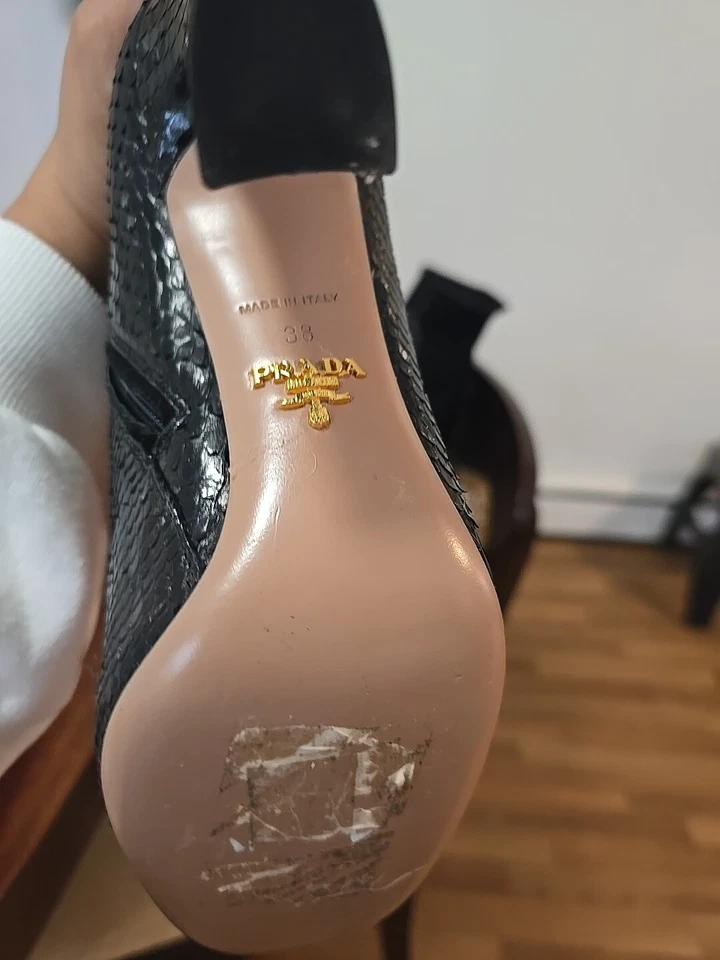 56869 Auth PRADA Negro Gamuza y PITÓN Botas Zapatos 38 Foto 2 de 4