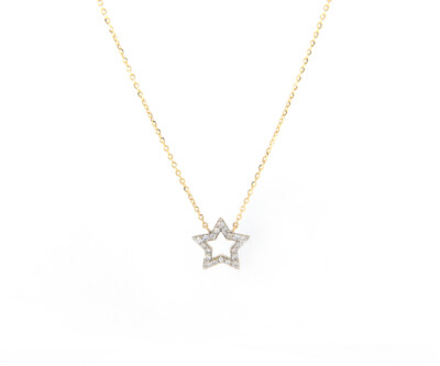 Neu 0,18ctw Diamant Stern Anhänger Halskette in 14K