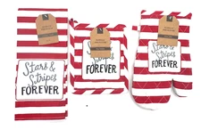 3pc Set  1-Kitchen Towel 1-Oven Mitt 1-Potholder Patriotic Stars & Stripes NWT