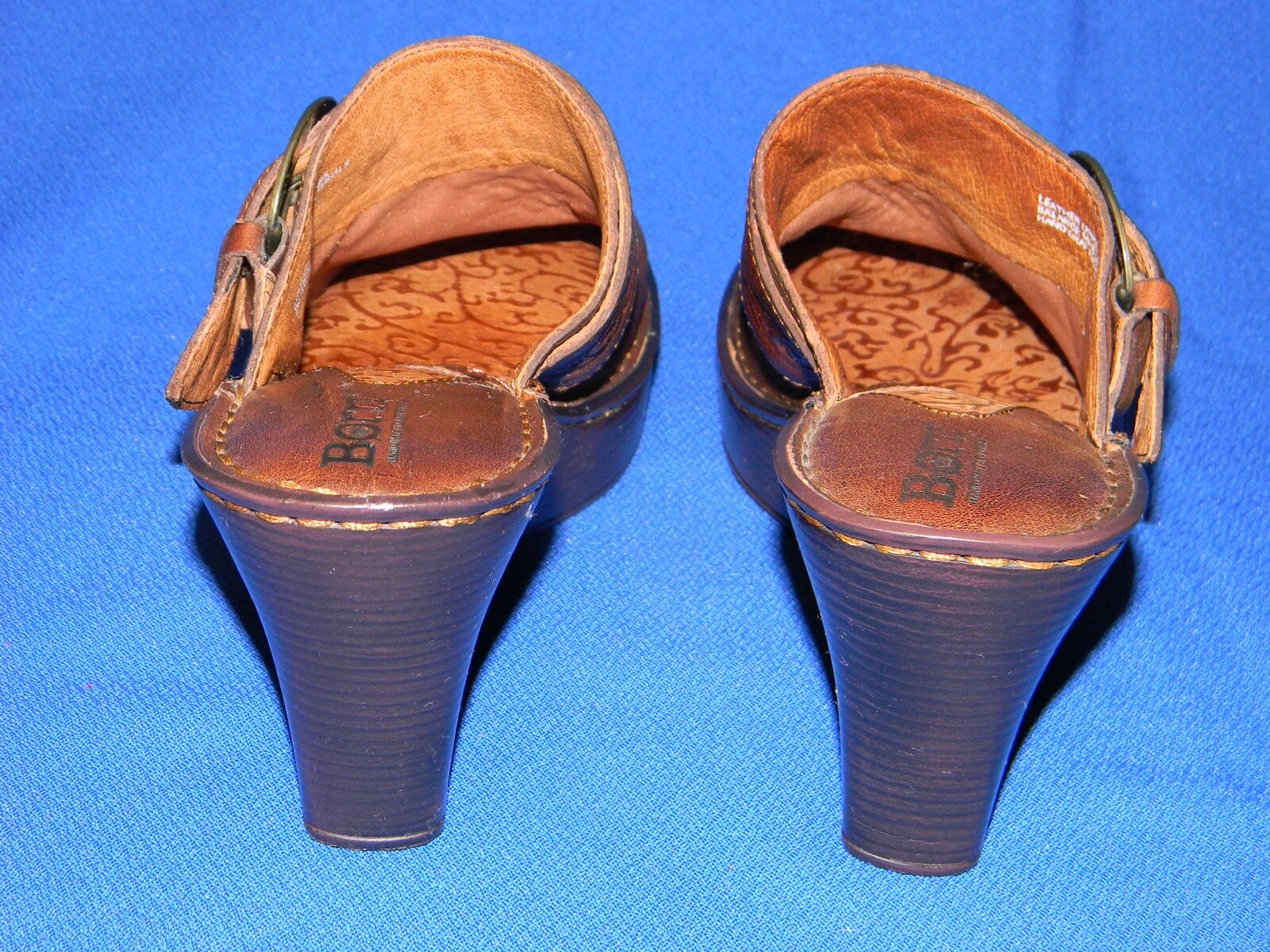 PANTOFOLA D’ORO Sandali con zeppa BORN slide marrone fibbia ottone slip on mules zoccoli donna taglia 11