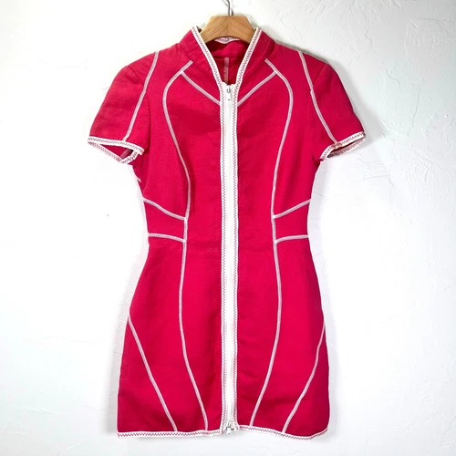 Mini abito MOSCHINO vintage anni 90 economico e chic taglia 8 rosa caldo la tata mod zip