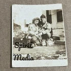 Vintage 1940s Snapshot Photo WWII Soldier in Jeep Cap & Girlfriend Plaid Jacket