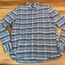 J. Crew Flex Oxford Shirt Mens Large Slim Fit Plaid Button Down Blue Green