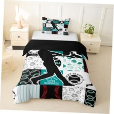 Twin Comforter Cover,Baseball Player Twin 68"x90 Basebsll Green