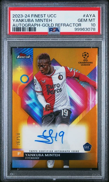 2023-24 TOPPS FINEST UEFA CLUB COMPETITIONS AUTOS YANKUBA MINTEH 36/50 PSA 10
