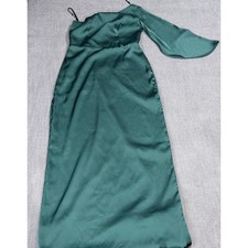Birdy Grey Emerald Green Satin One Shoulder Bell Sleeve Maxi Dress Womens Medium