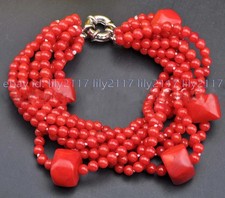 8 Strands Natural 4mm Red Coral Round Gemstone Irregular Beads Bracelet 7.5''