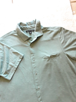Saks Fifth Avenue Shirt Men Size Large Green Button Down Short Sleeve Green