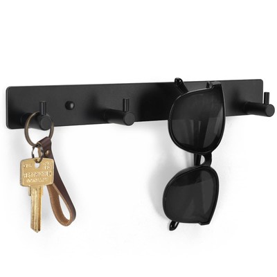 Key Holder for Wall, Black Key Rack with 4 Key Hooks to Hang Keyrings, Dog Le...