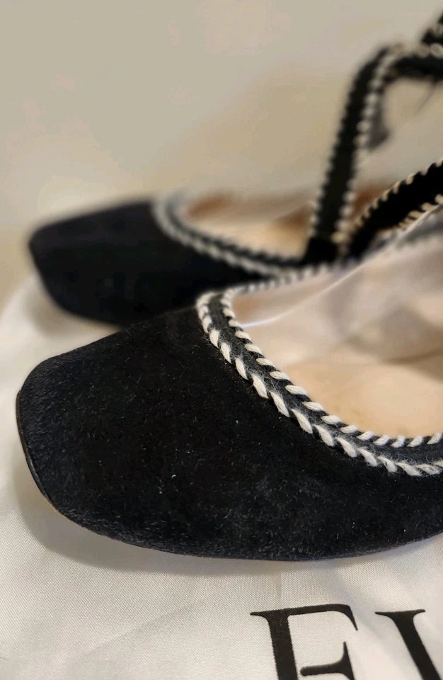 Pisos de ballet Furla "Bouganville" de gamuza negra con cordones talla 7,5/38,5 $295 con bolsa para el polvo Foto 3 de 4