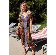 Farm Rio Women’s Green Wild Jungle Corset Midi Dress Sz XL Boho Chic Vibrant EUC