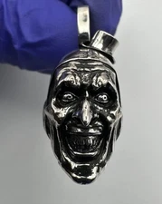 925 Sterling Silver Terrifier Clown Head Pendant w/ Antique Finish 1.3” | W029