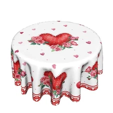 Giwawa Valentines Day 60" Round Tablecloth Red Pink Hearts Rose Love Decor