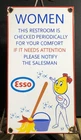 VINTAGE 1957 DATED ESSO WOMENS RESTROOM 12” PORCELAIN GAS OIL SIGN