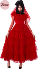 Women'S Red Gothic Bride Costume, Haunted Wedding Dress with Veil Halloween