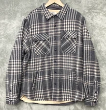 Frye and Co. Plaid Flannel Shirt Jacket Sherpa Lined Men's Size Large Grey NWT
