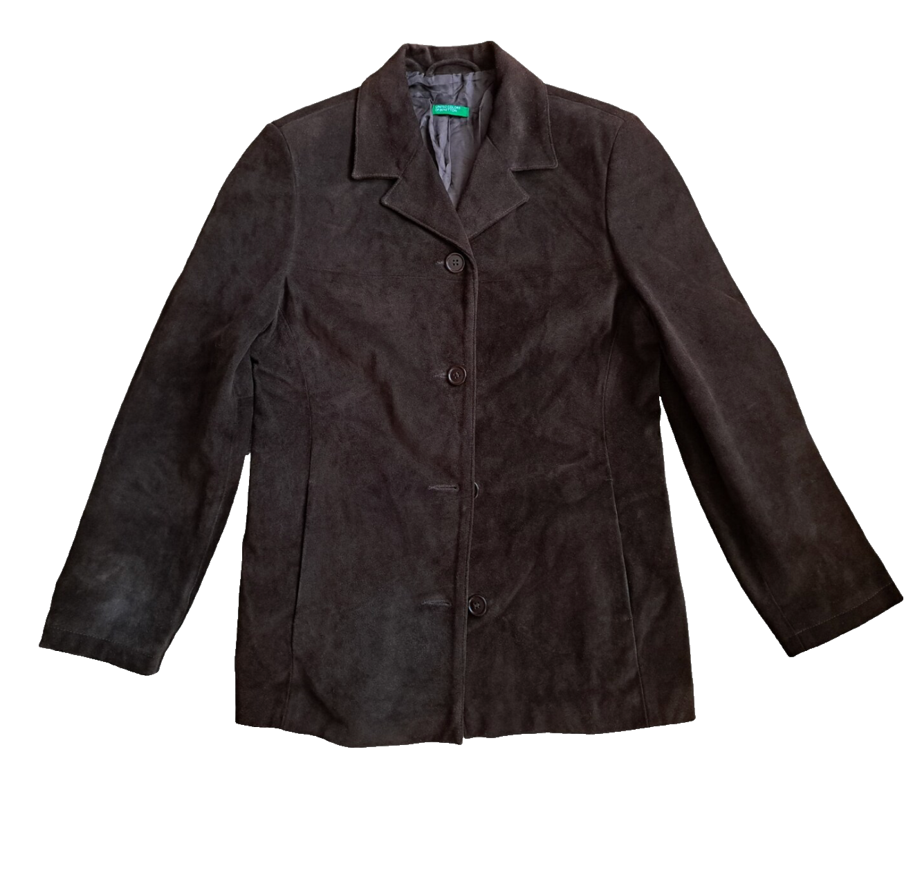 United Colors of Benetton Suede Leather Jacket Brown Women Sz 44 Large Hungary