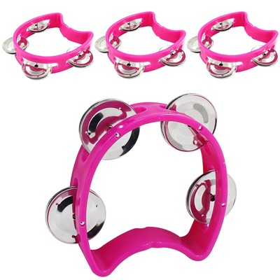 Piutouyar 4 Pack Plastic Tambourine, Pink Half Circle Tambourine with 4 Jingl...