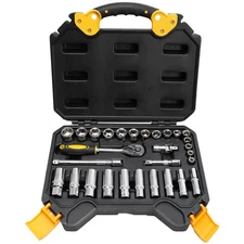 30PCS CR-V Steel Metric Socket Set 3/8" Drive Socket Wrench Set Mechanics Tool