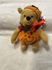 VTG Disney Store Halloween Plush Toy PUMPKIN Winnie the Pooh Bear Mini Bean Bag