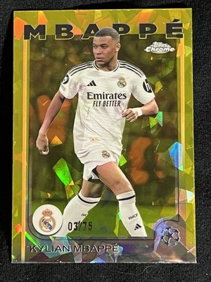 2024-25 Topps Chrome UCC Sapphire Kylian Mbappé Yellow Refractor #03/75