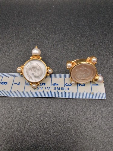 19ct Gold Elizabeth Locke Earrings Intaglio Glass Pearls Clip On RARE Not 18ct - Picture 20 of 24