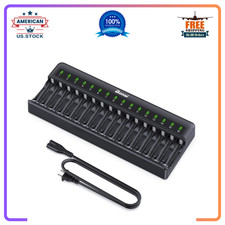 BONAI AA AAA Battery Charger 16 Bay for NiMH NiCD Rechargeable Batteries Inde...