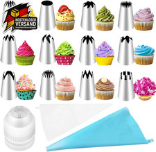 Spritztüllen Set 15-teilig für Torten Cupcakes 12 große Baumwolle Spritztüte 35c