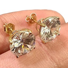 CZ Stud Earrings 8mm Gold Plated 925 Sterling Silver Round Clear Studs