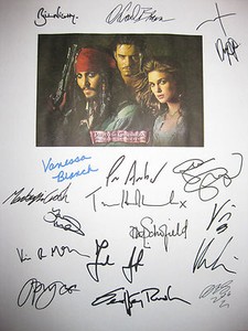 Pirates of the Caribbean 2 Signed Movie Script X17 Johnny Depp Knightley reprint