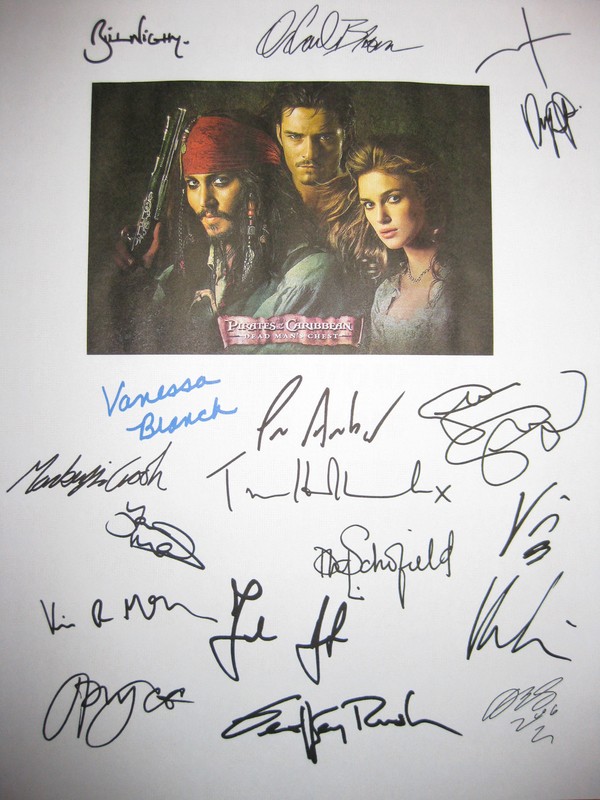 Pirates of the Caribbean 2 Signed Movie Script X17 Johnny Depp Knightley reprint