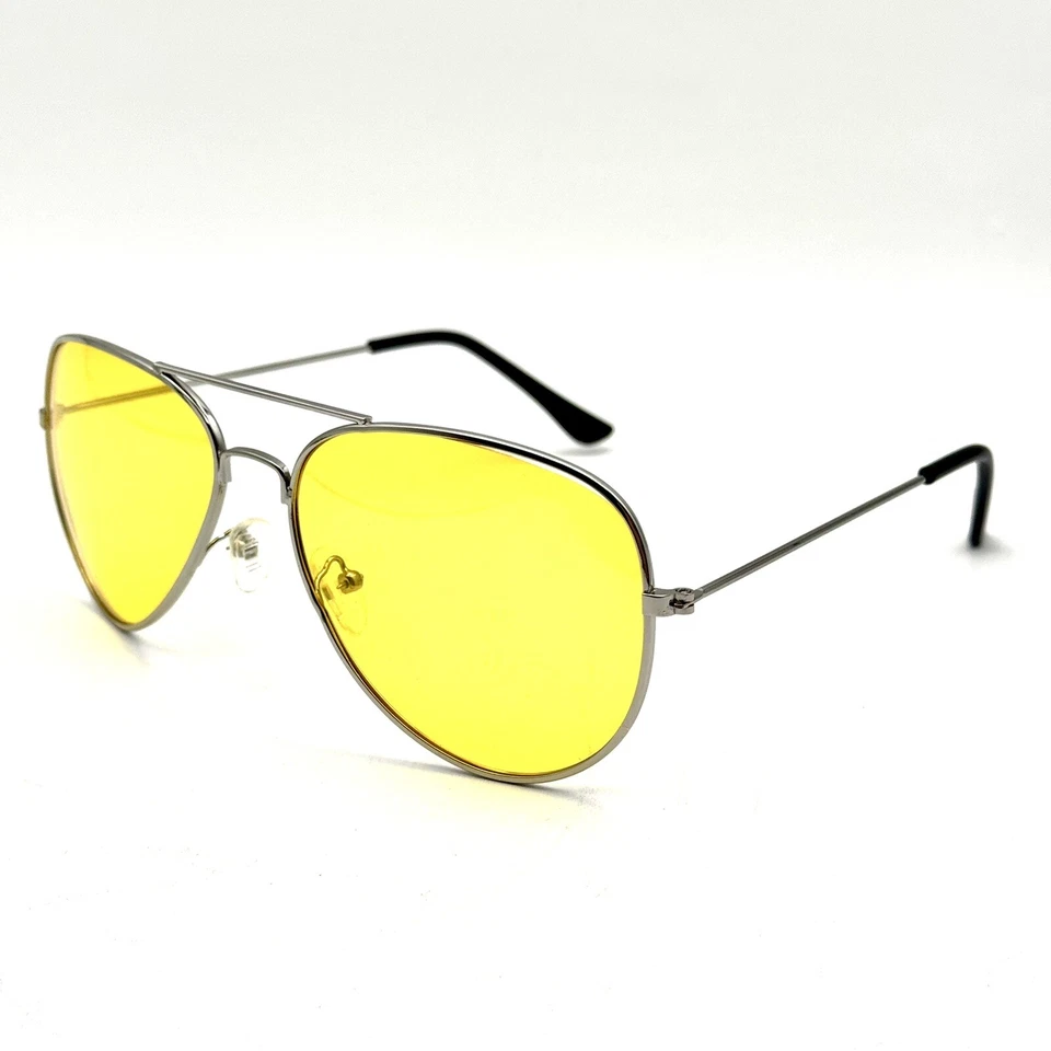 Gafas de sol de aviador de alta definición lentes amarillas azul bloqueo marco de alambre plateado Foto 3 de 4