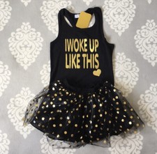I Woke Up Like This Girl Toddler: Black Gold Tank, Tutu Skirt Size 4-5 Years