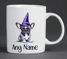 French Bulldog Frenchie Pup Witch Wizard Purple Halloween Personalised Mug Gift