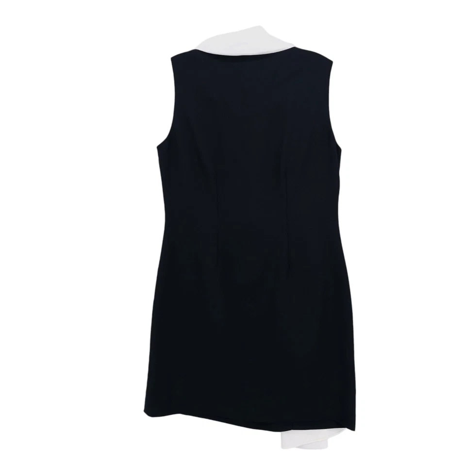 Vestido Negro Saks Fifth Avenue Negro Blanco Superpuesto Cortina Sin Mangas Talla 6 Foto 3 de 4