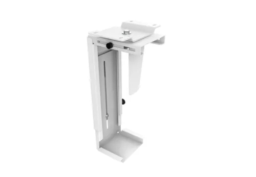 Under-desk CPU Holder/PC mount: 360° Swivel, Height & Width Adjustable, in White